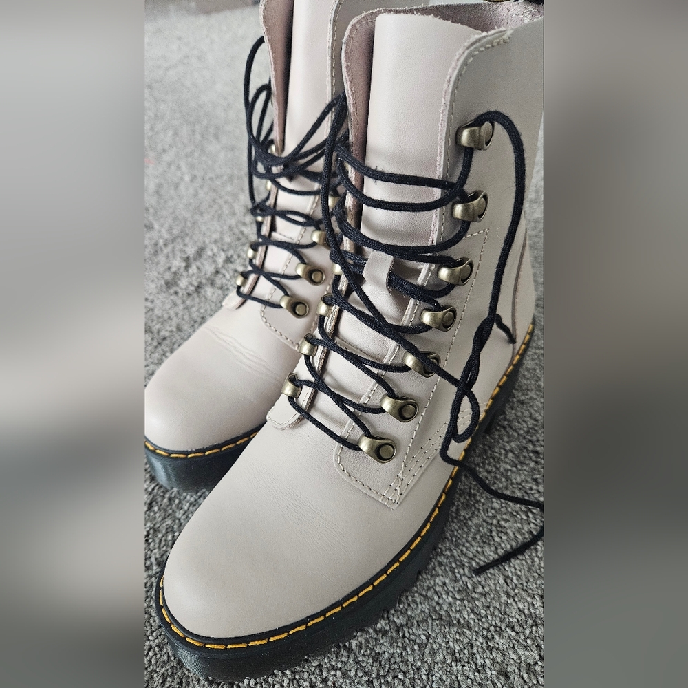 Dr. Martens Cream Lace Up Boots Rugged Design